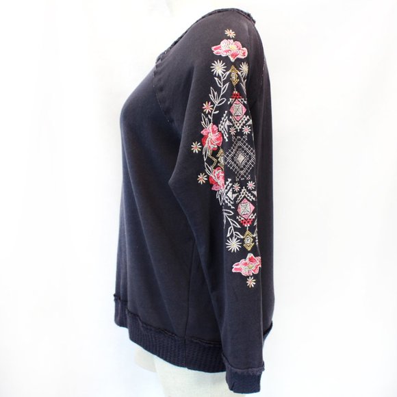 Knox Rose Coal Gray Boho Floral Embroidered Pullover Sweatshirt XL - Picture 7 of 10